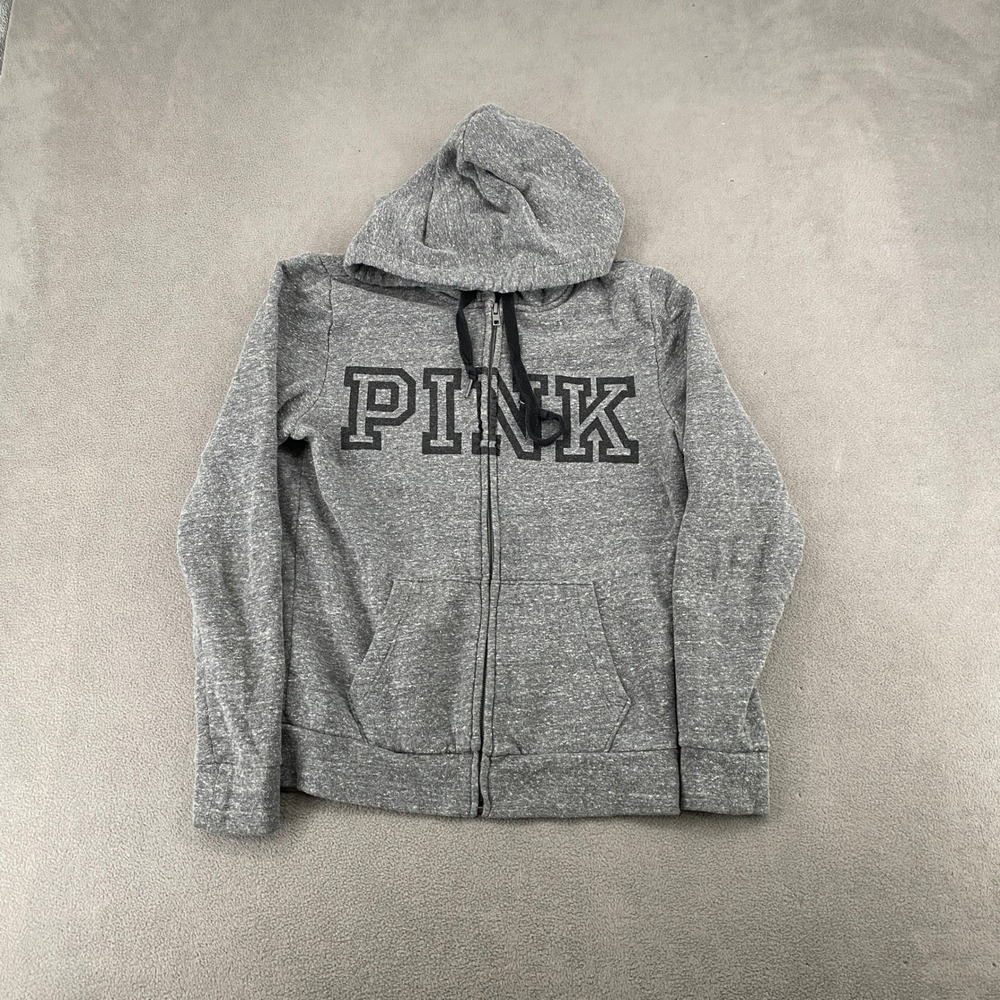Victorias Secret PINK Zip Up Hoodie Gray Heather Logo Y2K XS 398545-G9G
